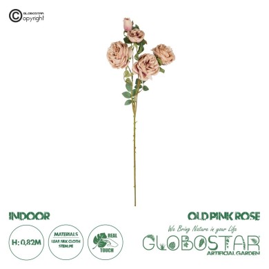 GloboStar® Artificial Garden OLD PINK ROSE BRANCH 21304 Τεχνητό Διακοσμητικό Κλαδί Τριαντάφυλλα Ροζ Y82cm